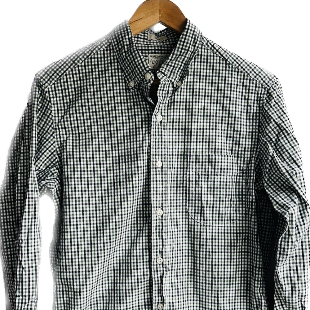 J. Crew Mens Small Slim Fit Blue/Green Gingham Shirt